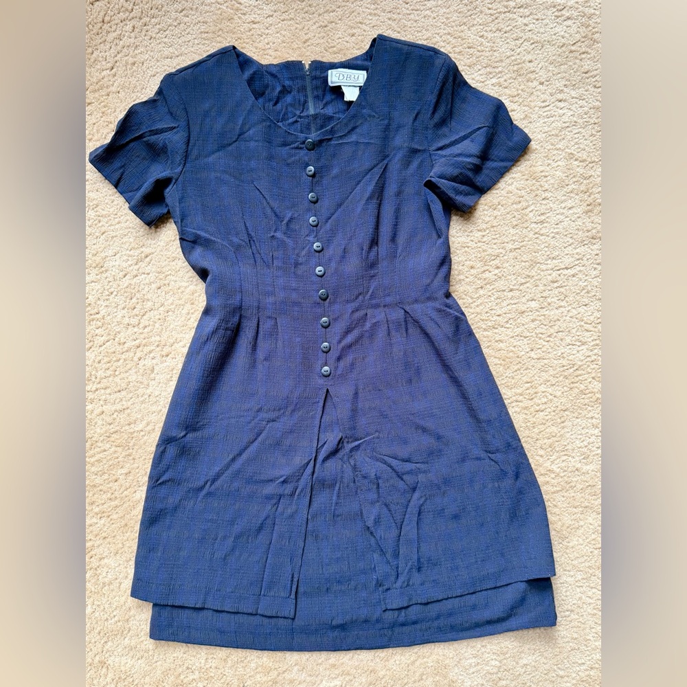 Vintage Navy and Black Plaid Button-Down Dress